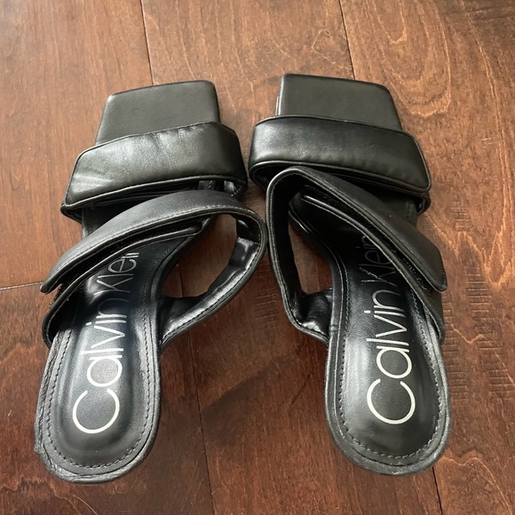 Calvin Klein Shoes - calvin klein black two strap square toe heeled sandals size 7M